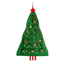 Fabric Christmas Tree Advent Calendar - 24-Day Hanging Storage Organizer, Countdown Wall Decor, Cotton-Linen Blend, Festive German Style for Home