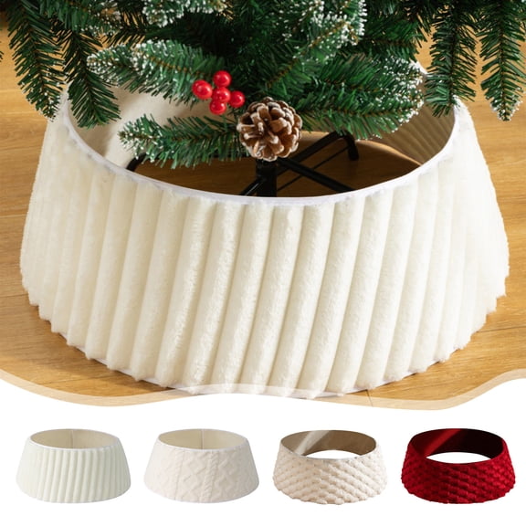Fabric Christmas Tree Collar, 23.62 x 15.75 x 7.87 in Red Plush-Look Base Cover for Tree Stands and Gift Displays, Style D