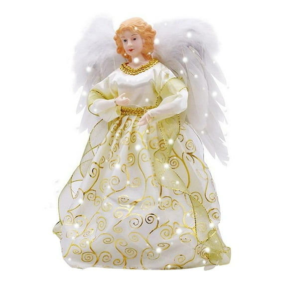Fabric Christmas Tree Topper with Luminous Angel Design and LED Lights for Home Decor