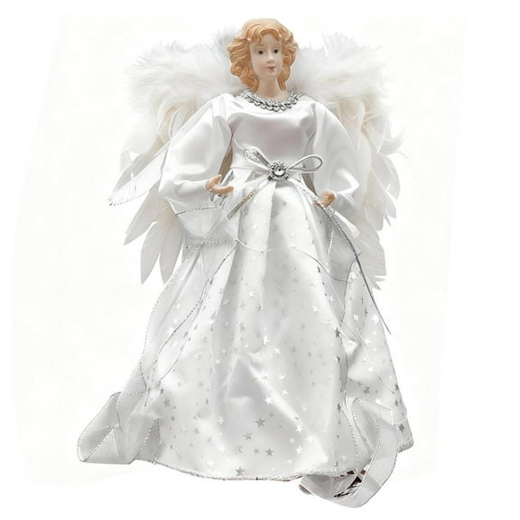 Fabric Christmas Tree Topper with Luminous Angel Design and LED Lights for Home Decor