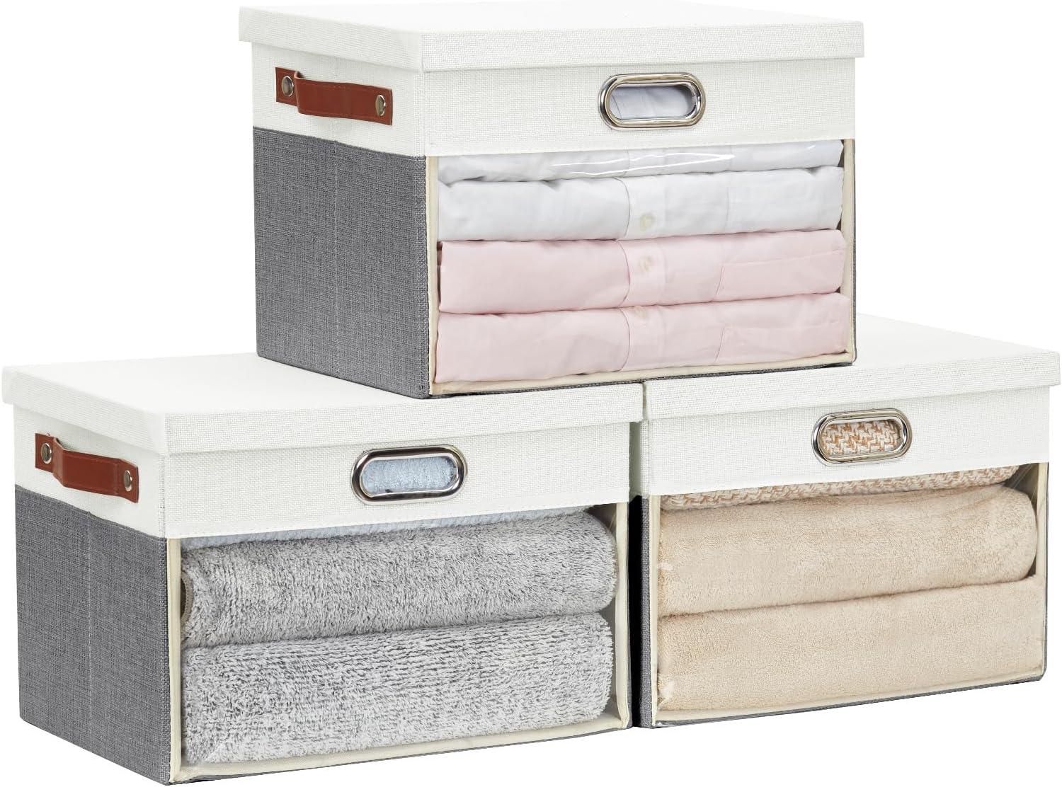 Fabric Clear Window Storage Bins with Lid, Closet Storage Box Linen ...