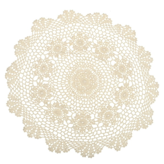Fabric Coasters, 1pack 20" - Cotton Woven Crochet Doilies, Lace Embroidery Cup Mat with Floral Pattern (Beige)