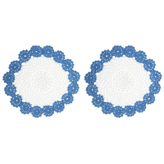Fabric Coasters, 2pack 8" - Cotton Woven Crochet Doilies, Lace Embroidery Cup Mat with Floral Pattern (Blue)