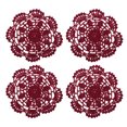 thumbnail image 1 of Fabric Coasters, 4pack 5" - Cotton Woven Crochet Doilies, Lace Embroidery Cup Mat with Floral Pattern (Claret), 1 of 5