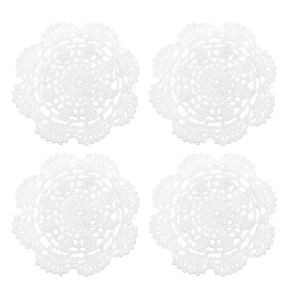 Fabric Coasters, 4pack 5" - Cotton Woven Crochet Doilies, Lace Embroidery Cup Mat with Floral Pattern (White)