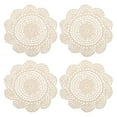 thumbnail image 1 of Fabric Coasters, 4pack 8" - Cotton Woven Crochet Doilies, Lace Embroidery Cup Mat with Floral Pattern (Beige), 1 of 5