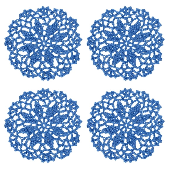 Fabric Coasters, 4pcs 4" - Cotton Woven Crochet Doilies, Lace Embroidery Cup Mat with Floral Pattern for Wedding Party Decoration (Lake Blue)