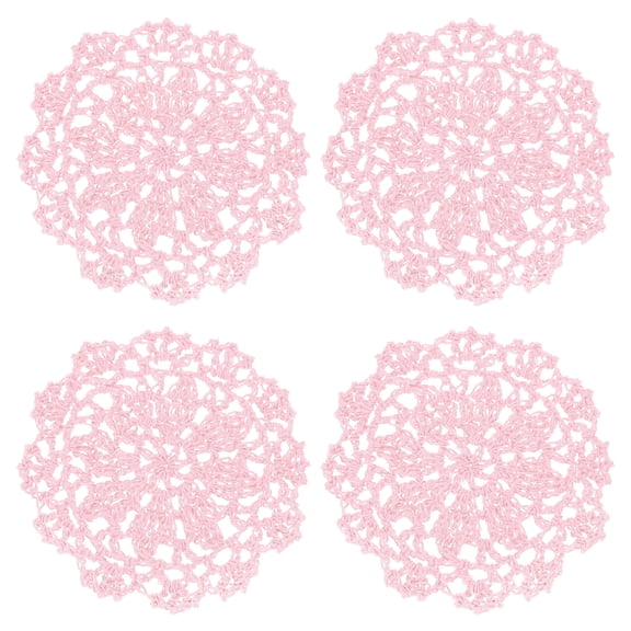 Fabric Coasters, 4pcs 4" - Cotton Woven Crochet Doilies, Lace Embroidery Cup Mat with Floral Pattern for Wedding Party Decoration (Light Pink)