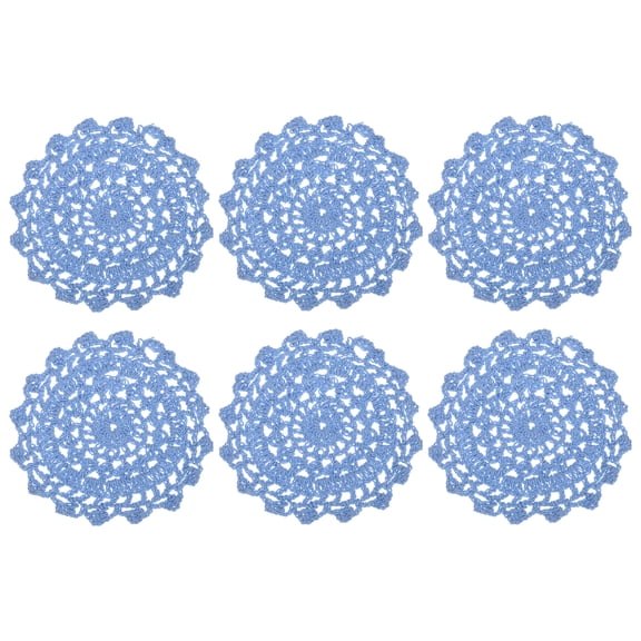Fabric Coasters, 6pack 4" - Cotton Woven Crochet Doilies, Lace Embroidery Cup Mat with Floral Pattern (Blue)