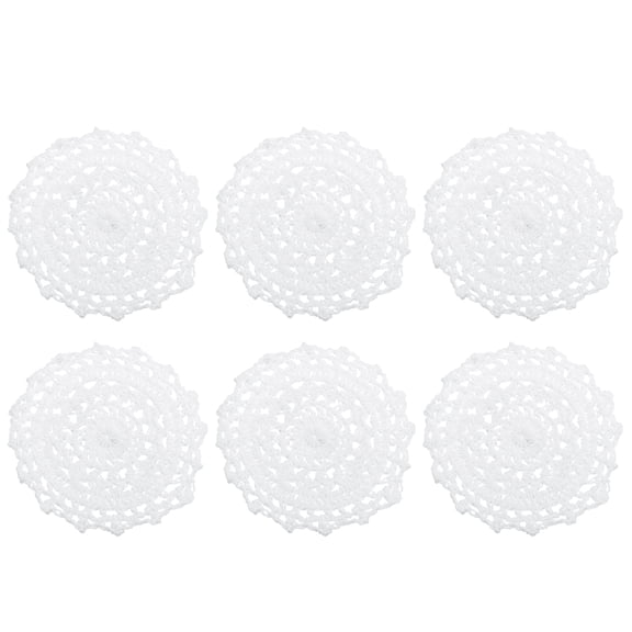 Fabric Coasters, 6pack 4" - Cotton Woven Crochet Doilies, Lace Embroidery Cup Mat with Floral Pattern (White)
