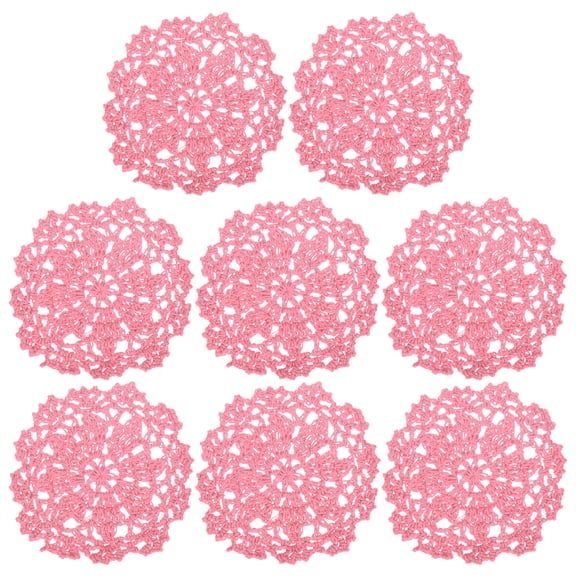 Fabric Coasters, 8pack 4" - Cotton Woven Crochet Doilies, Lace Embroidery Cup Mat with Floral Pattern (Pink)