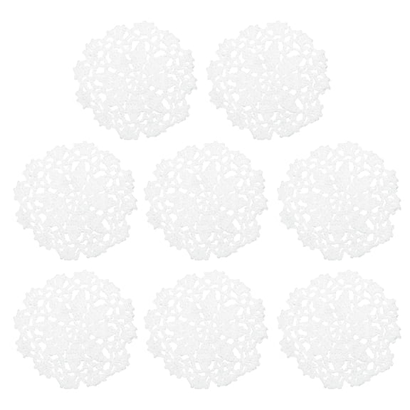 Fabric Coasters, 8pack 4" - Cotton Woven Crochet Doilies, Lace Embroidery Cup Mat with Floral Pattern (White)