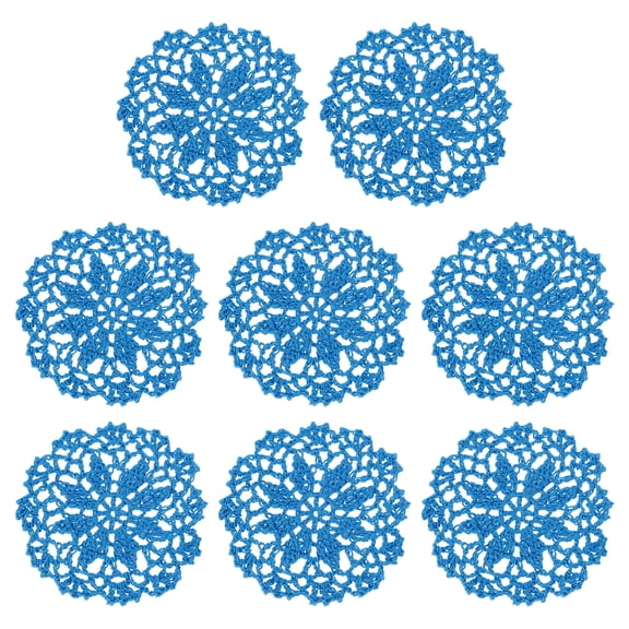 Fabric Coasters, 8pcs 4" - Cotton Woven Crochet Doilies, Lace Embroidery Cup Mat with Floral Pattern for Wedding Party Decoration (Sky Blue)
