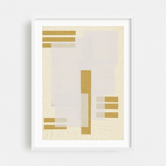 Fabric Collage Art - Collage Geometric Abstract Minimalist Modern Art Mid-Century Modern Bauhaus Art Deco White Framed Wall Art Print 5 x 7 inches