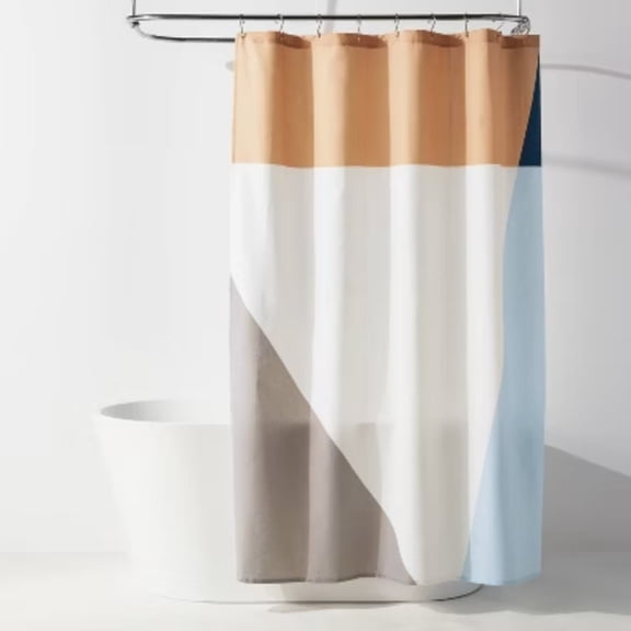 Fabric Colorblock Shower Curtain Tan