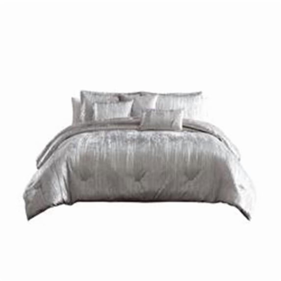 Fabric Comforter Set with Crinkle Texture, Silver - King Size - 7 Piece