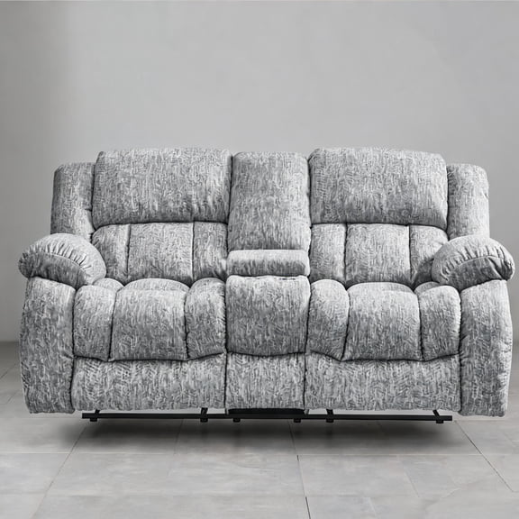 Fabric Console Reclining Loveseat with Manual Recline, Console Storage Cool Gray Upholstery