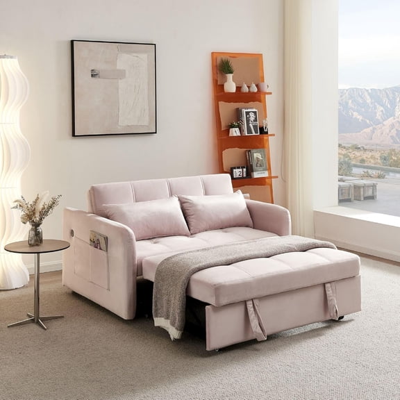 Fabric Convertible Sofa Bed, Pull Out Sleeper Sofa Bed, Loveseat Couch with Side Pocket, 3 in 1 Convertible Sleeper Sofa Bed for Living Room, Apartment, Bedroom, RV