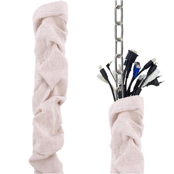 Fabric Cord Cover, MODANU 120x14cm/47.2x5.5in Linen Cable Sleeve for Chandelier Chain Lamp Wires TV Cords & Home Cable Management
