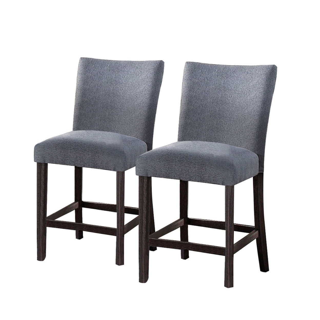 Fabric Counter Height Chairs with Curved Back Set of 2 Blue and Brown