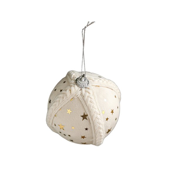 Fabric-Covered Foam Ball Christmas Ornament – Star Print Hanging Decoration for Tree, Ceiling & Holiday Scene Layout – Lightweight Polyester Xmas Pendant