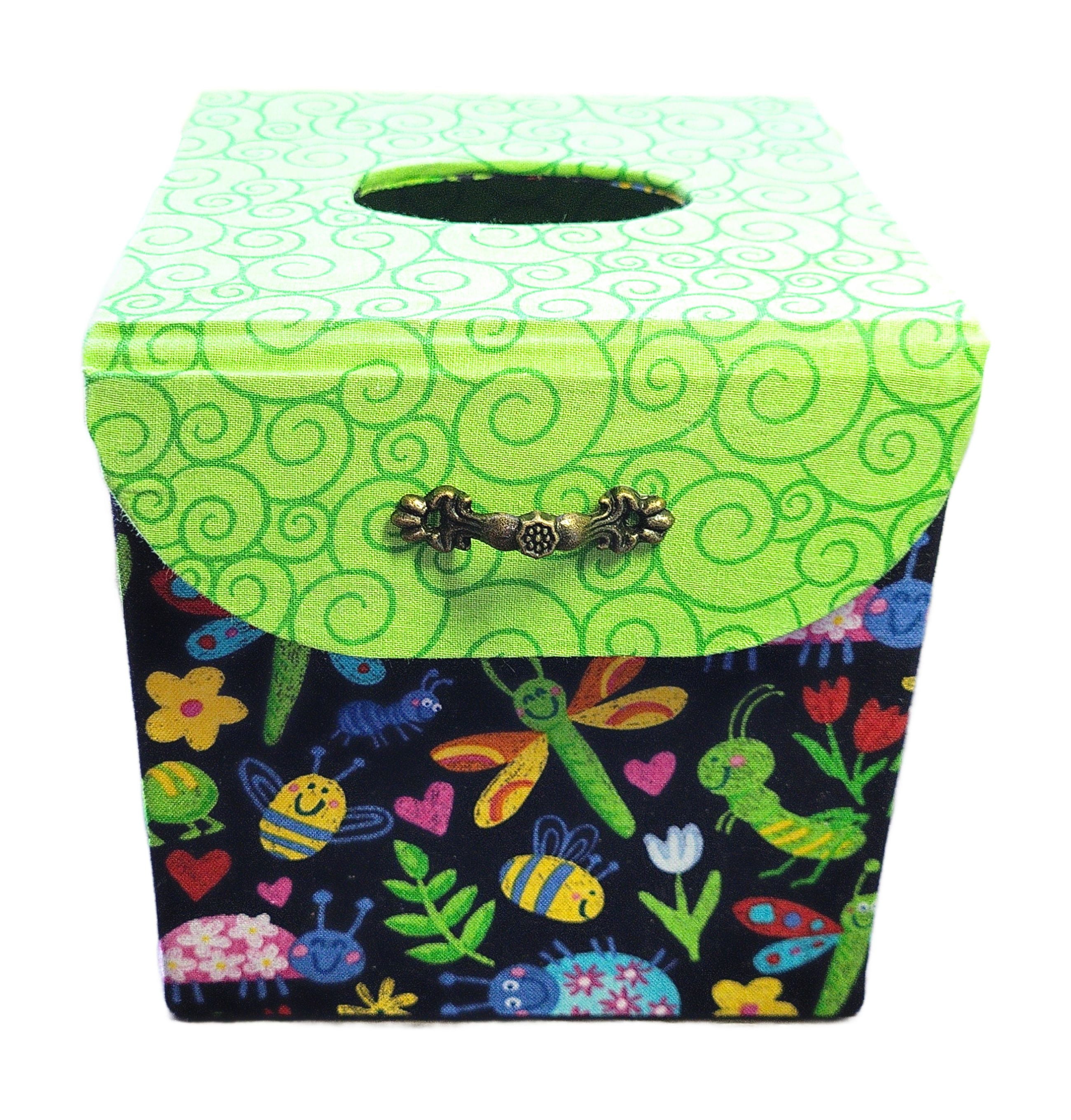 Fabric Covered Tissue Box Holder, Kid's Bedroom Decor, Neon Green and ...
