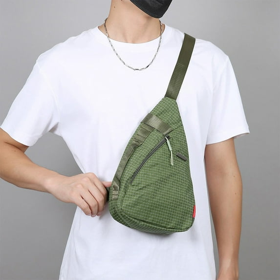 Fabric Crossbody Chest Bag - Army Green, Sports Style with Multi-Pocket Storage for Daily Use