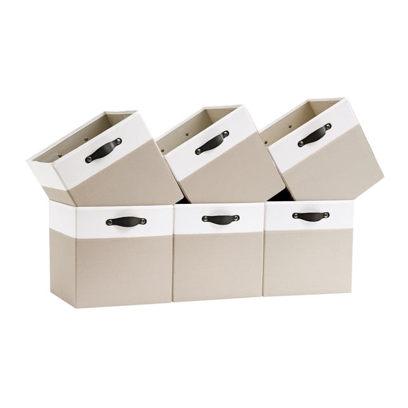 Fabric Cubby Organizer Baskets Candlelit Beige & White 13" - 6 Pack