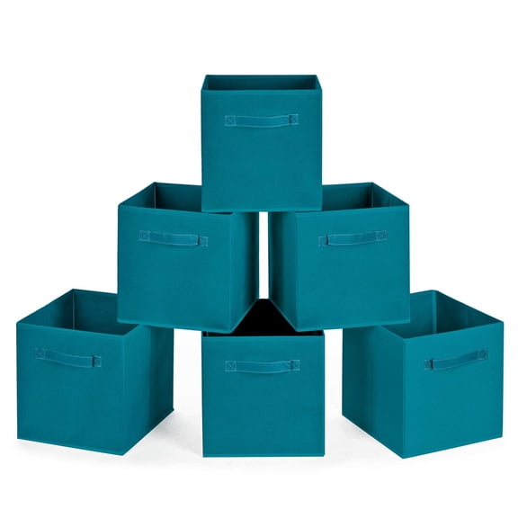 Fabric Cube Storage Baskets Teal Set of 6 Foldable Organizers