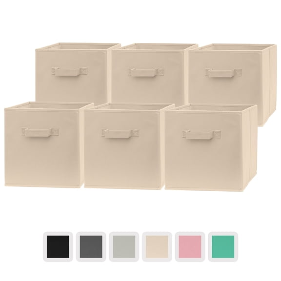 Fabric Cube Storage Bins, Beige, 6 Pack, 12.95 x 12.56 x 4.65 Inch, Closet Organization