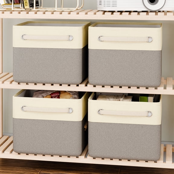 Fabric Cube Storage Bins, Large 4 Pack 15x11.4x9.3 Storage Cubes Baskets for Shelves, Decorative Storage Boxes for Organizing Shelves