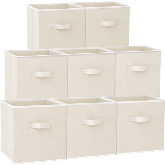 Fabric Cube Storage Crates, Beige Large -13 inches, 8 Pack Closet Shelf Organizer