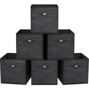 Fabric Cube Storage Organizer Bins 12inch Black Wood Grain Printing Closet Cloth Baskets