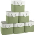 thumbnail image 1 of Fabric Cubes Storage Basket, 6 Pack 11x11 in with Handles Foldable Cube Storage Bins, for Shelves, Home, Office, Nursery Organizers (White/ Green), 1 of 15