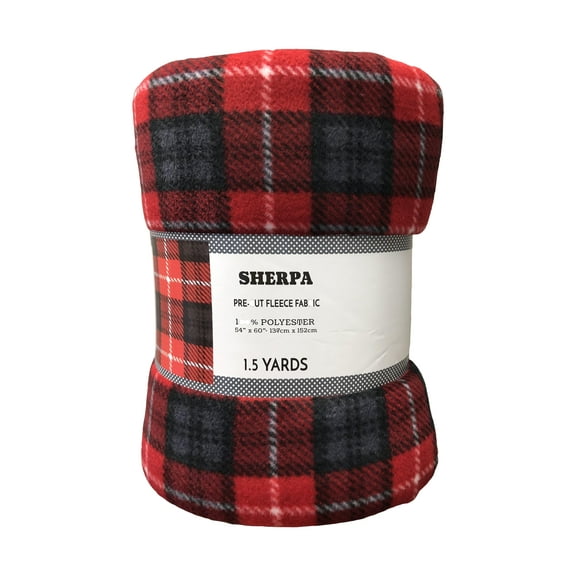 Fabric Cut Fleece Black & Red Sherpa 1.5 yards