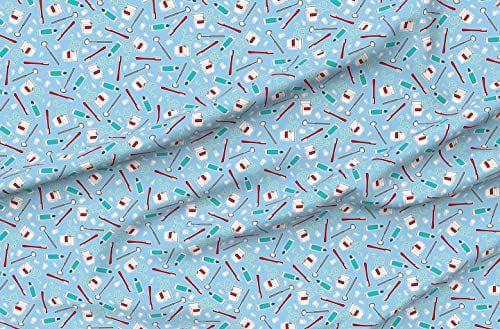 Fabric Cute Dentist Dental Print Blue School Dentistry Teeth Tooth