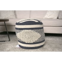 Fabric Cylindrical Pouf - Beige And Dark Grey Expertly Made Wool & Cotton 16x16x16 250lb Capacity Spot Clean Dawn Handmade 16"x16"x16" 250 Lbs Only