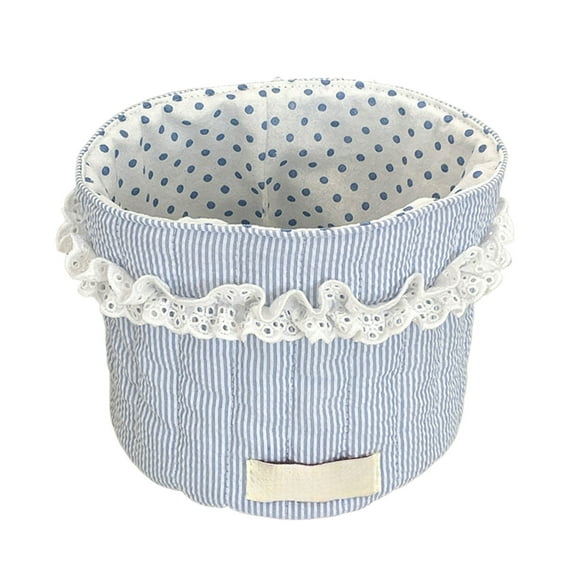 Fabric Desktop Storage Basket for Organizing Small Items Decorative Cute Round Storage Container for Home Decor (B)