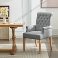 thumbnail image 1 of Fabric Upholstered Dining Chair with Arms, Tufted High Back Accent Coffee Armchair for Kitchen Dining Room Living Room, Light Grey, 1 of 10