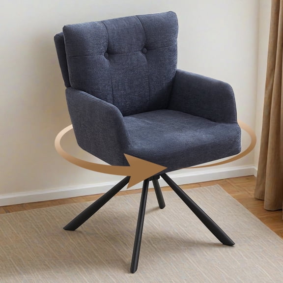 Fabric Dining Chair,Modern Upholstered Swivel Chairs Comfy Accent Armchair with Mid Back, Desk Arm Chair for Kitchen/Living Room/Home Office, Navy