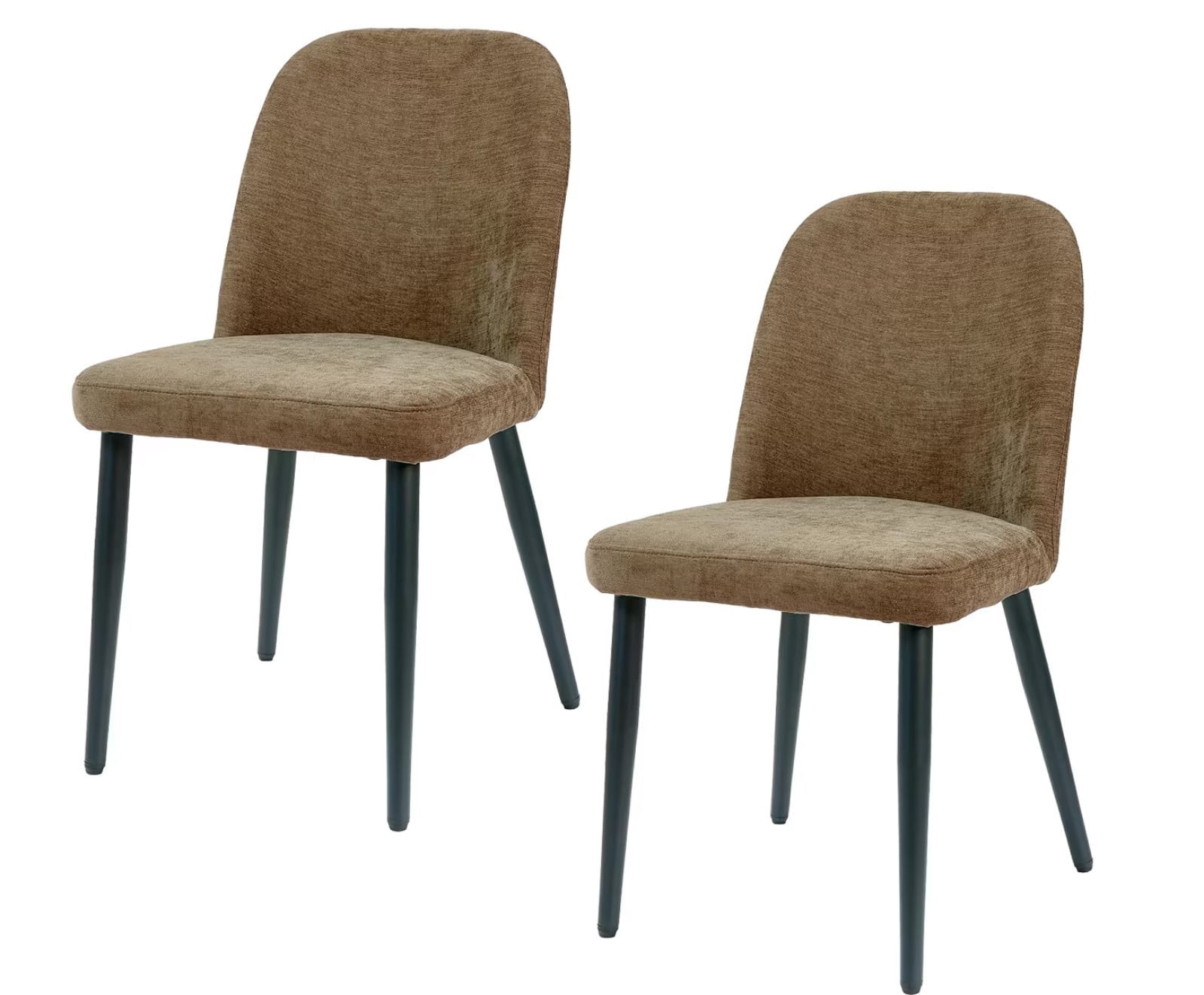 Fabric Dining Chairs Set of 2, Dark Brown Upholstered Kitchen Chairs with Ergonomic Backrest and Metal Legs, Modern Armless Side Chairs for Dining Room, Restaurant, Living & Meeting Room