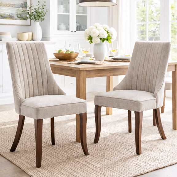 Fabric Dining Chairs Set of 2, LEGAHOME Upholstered Dining Room Chair with Solid Wood Leg, High Back Chairs for Dining Table, Kitchen Side Chairs, 300lbs Weight Capacity, Beige, 2Pcs