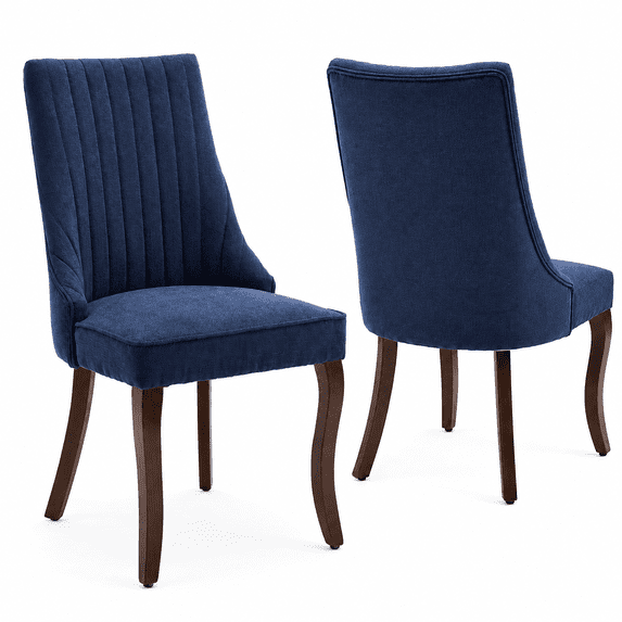 Upholstered Dining Chairs Set of 2, LEGAHOME Farmhouse Dining Room Chairs For Kitchen, Linen Kitchen Wood Chairs with High Back, 300lbs Weight Capacity, Blue, 2Pcs