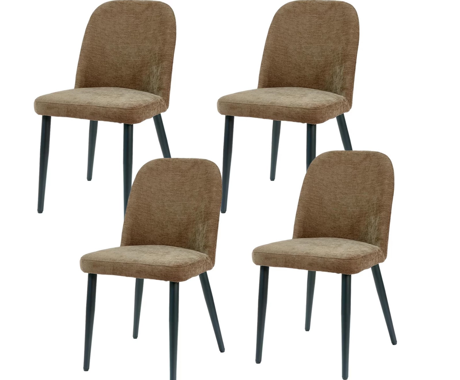 Fabric Dining Chairs Set of 4, Dark Brown Upholstered Kitchen Chairs with Ergonomic Backrest and Metal Legs, Modern Armless Side Chairs for Dining Room, Restaurant, Living & Meeting Room
