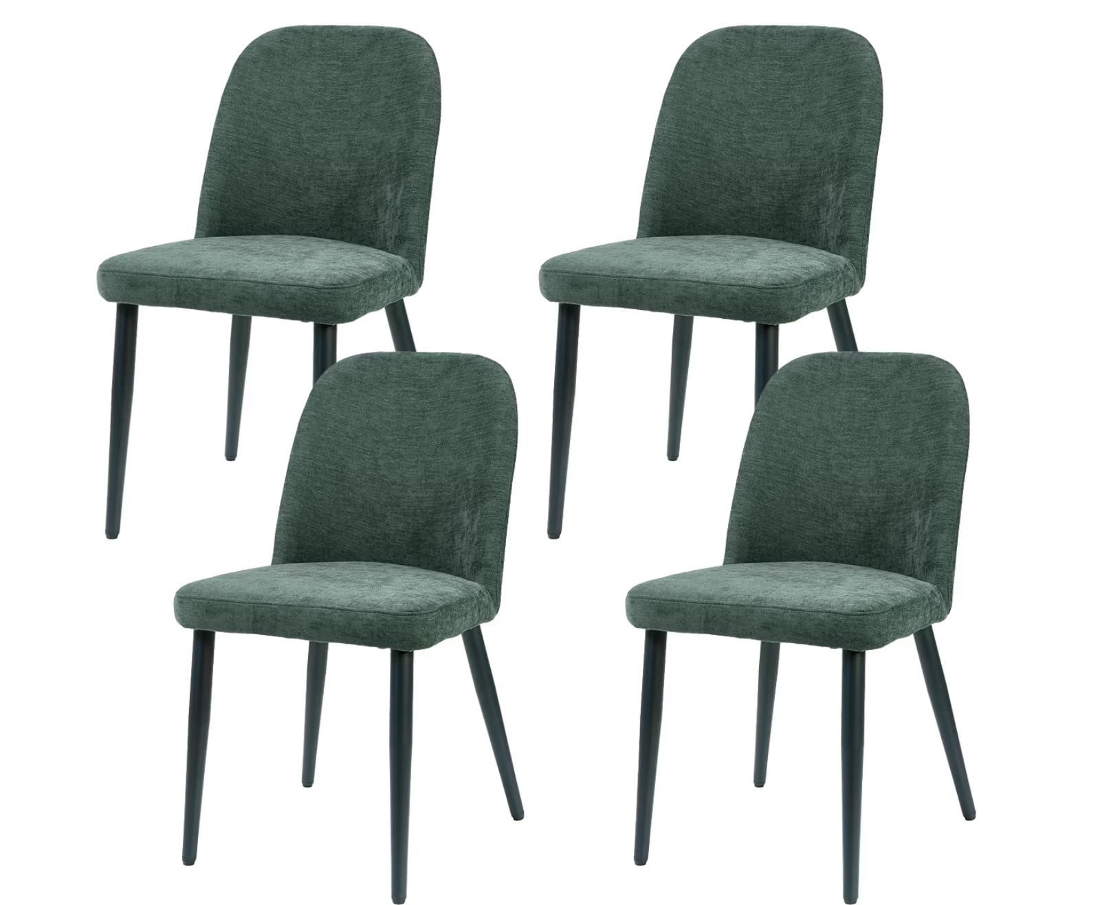 Fabric Dining Chairs Set of 4, Dark Green Upholstered Kitchen Chairs with Ergonomic Backrest and Metal Legs, Modern Armless Side Chairs for Dining Room, Restaurant, Living & Meeting Room