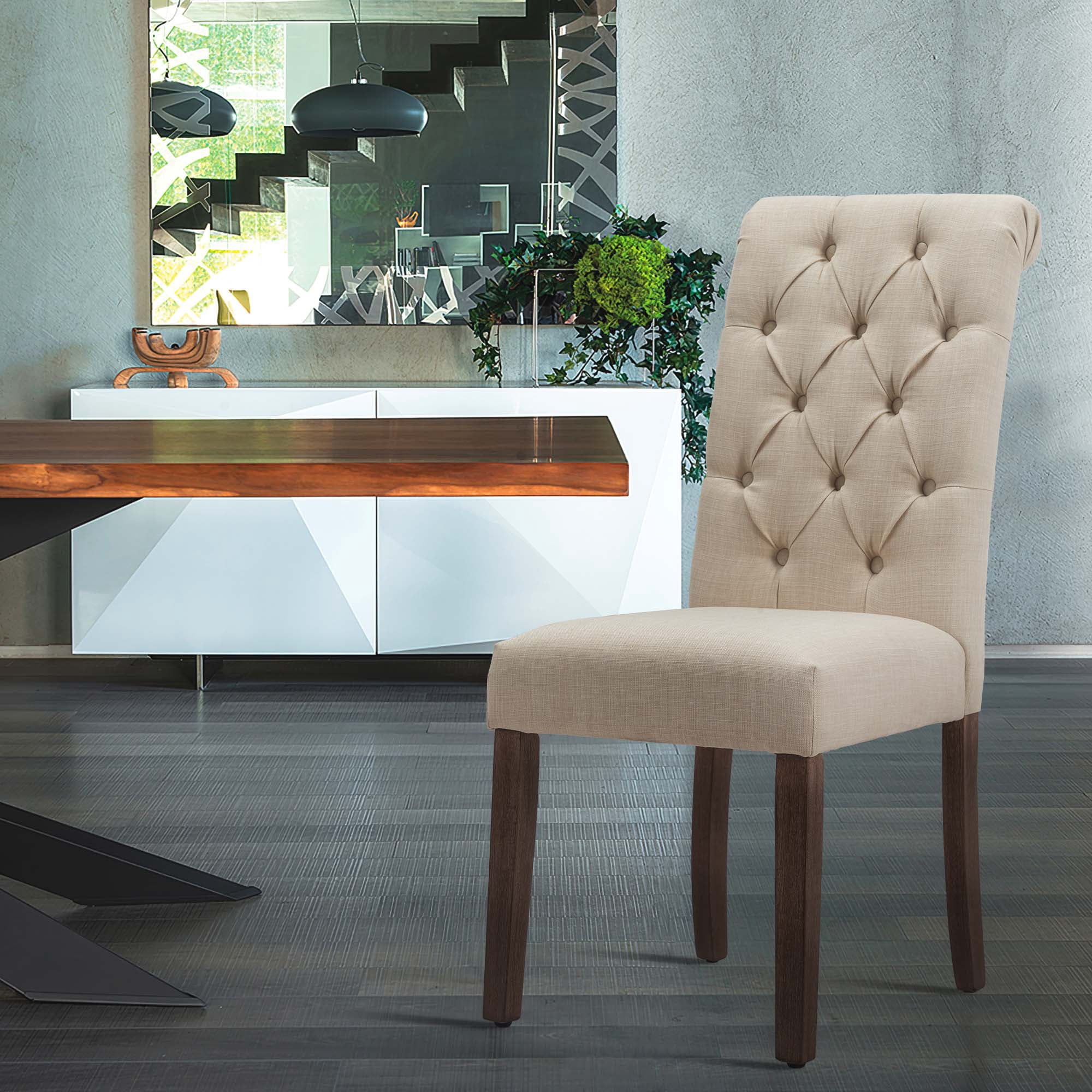 Fabric Dining Chairs Set of 2 with Solid Legs,Beige