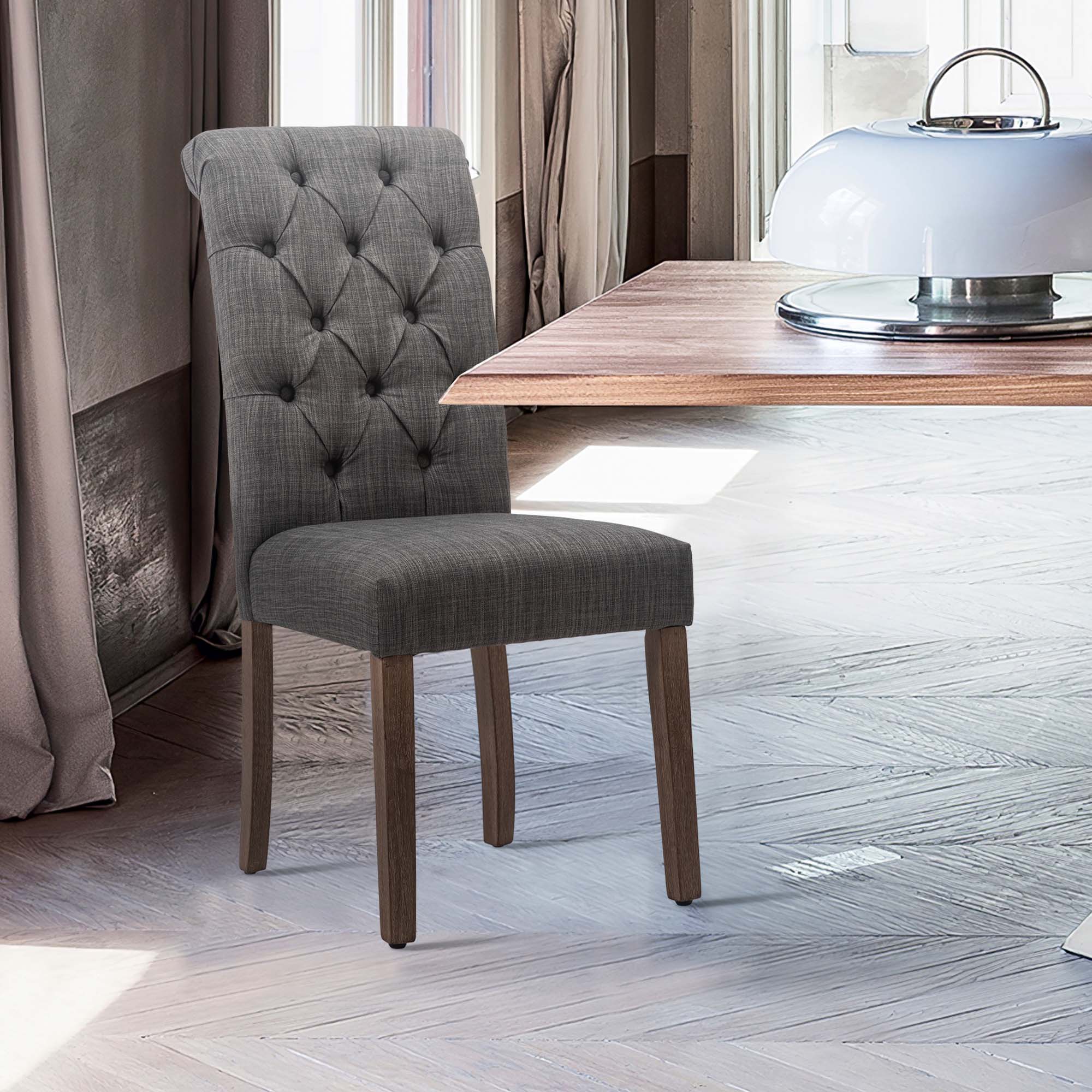 Fabric Dining Chairs Set of 2 with Solid Legs,Gray