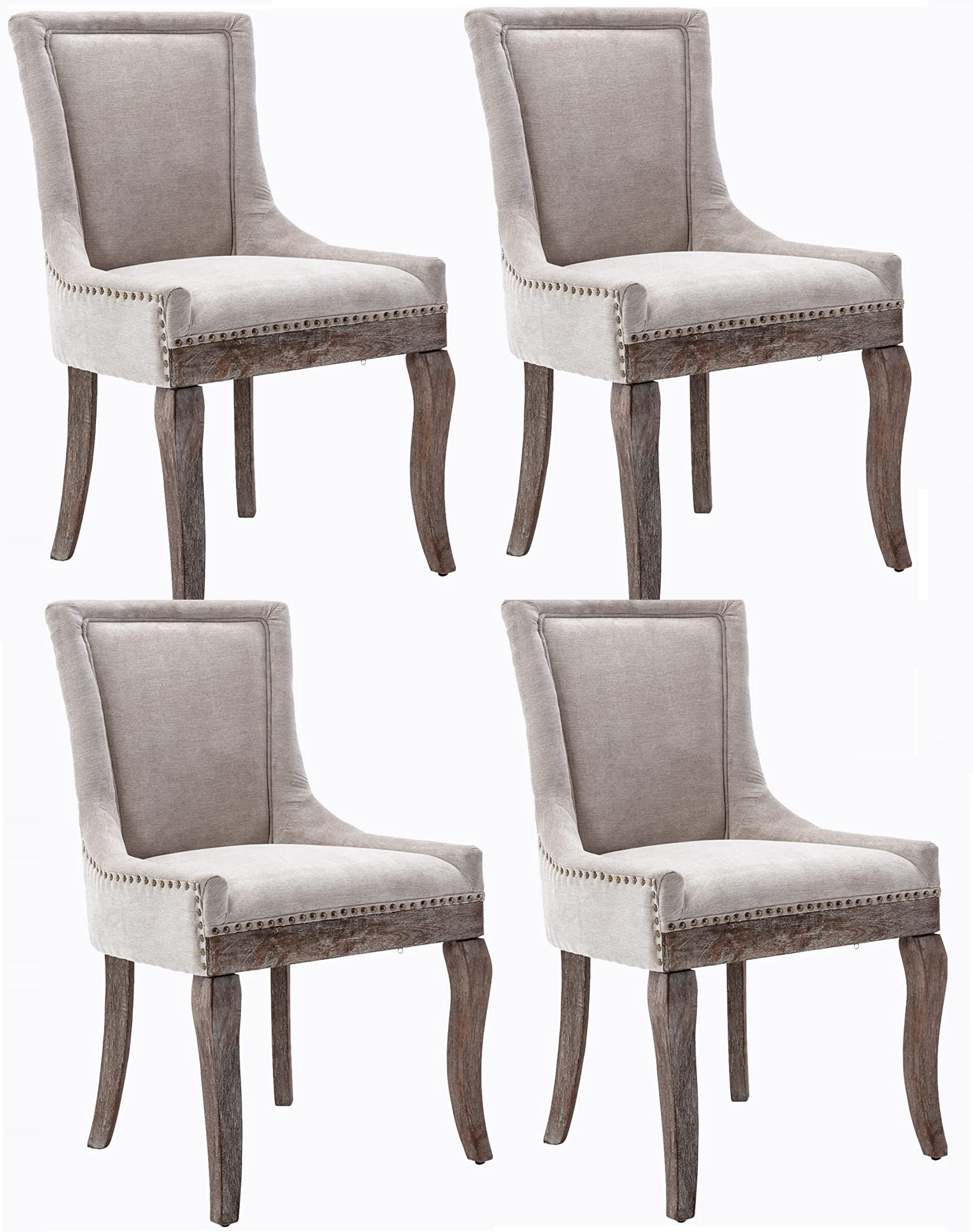 Rhomtree Modern Wood Nailhead Trim Dining Side Chairs, Beige (Set of 4)