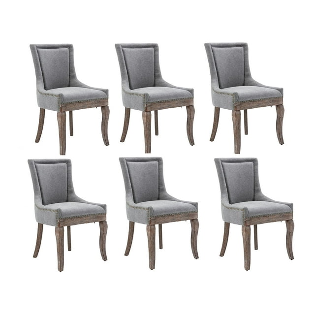 6Piece Set Upholstered Fabric Dining Chairs with Nailhead Trim, Solid