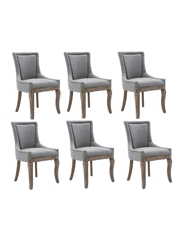 Fabric Dining Chairs Upholstered Dining Room Chairs with Solid Wood Legs Nailhead Trim Accent Side Chairs for Dining Room Kitchen Living Room Bedroom(Gray,Set of 6)